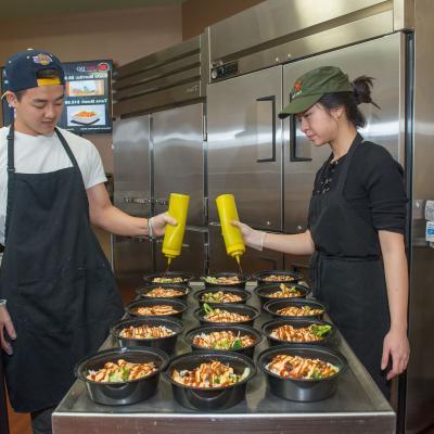 making teriyaki bowls 