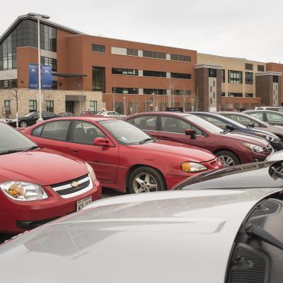 cars parked in UW-Eau Claire Phillips lot