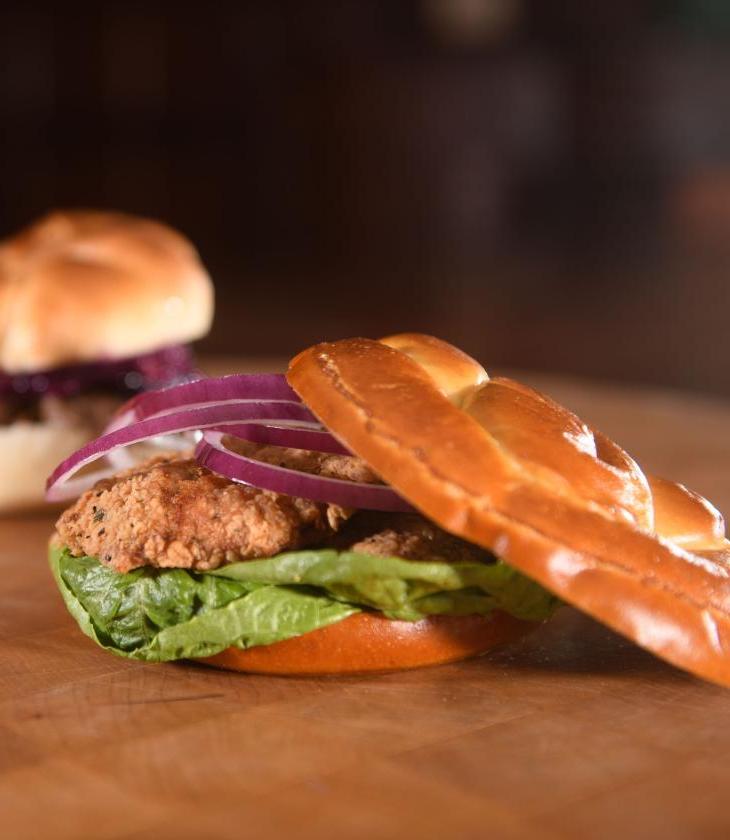 fried chicken sandwich closeup 